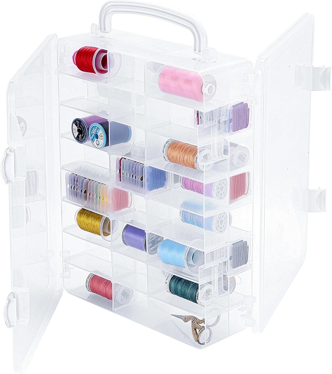 Double-Sided Storage Box with 48 Adjustable Compartments, Removable Dividers for Embroidery & Sewing Threads, Floss, Needles, Beads, Small Crafts, and Toys